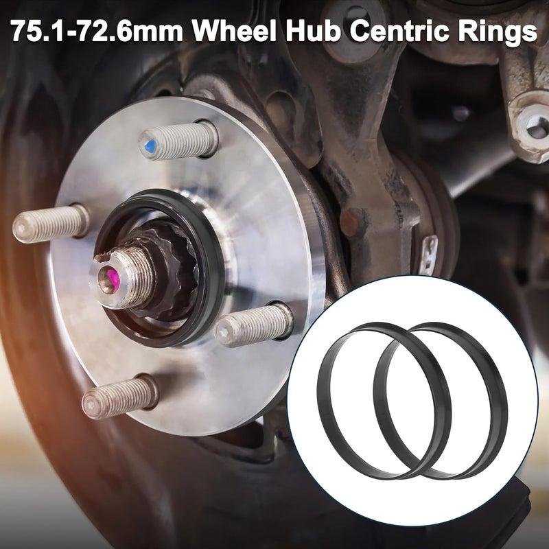 TUCKBOLD Car Wheel Hub Centric Rings Durable Wheels Center Shaft Shock Absorbing Hubrings Black 2 Pcs OD 75.1mm to ID 72.6mm Polycarbonate - Image 2